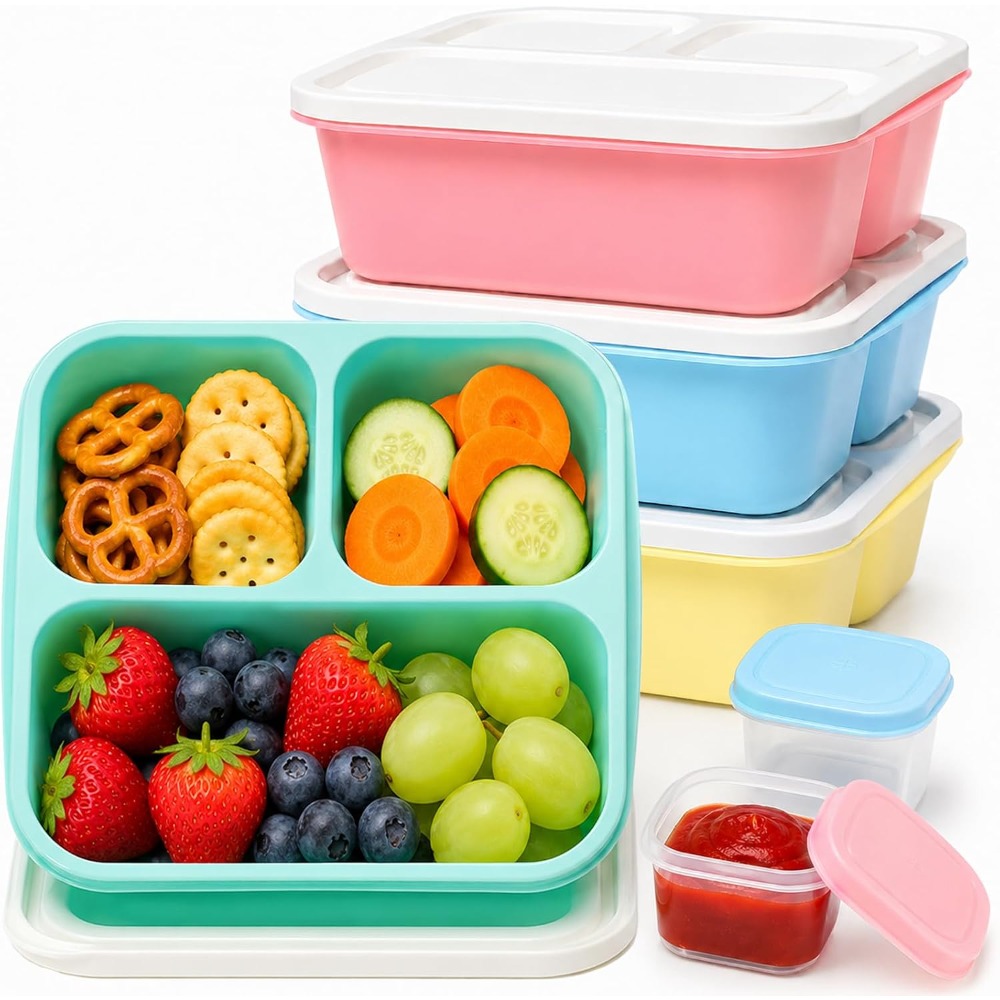 Food Snacks To Eat - علبة طعام بنتو بثلاثة أقسام للبالغين،