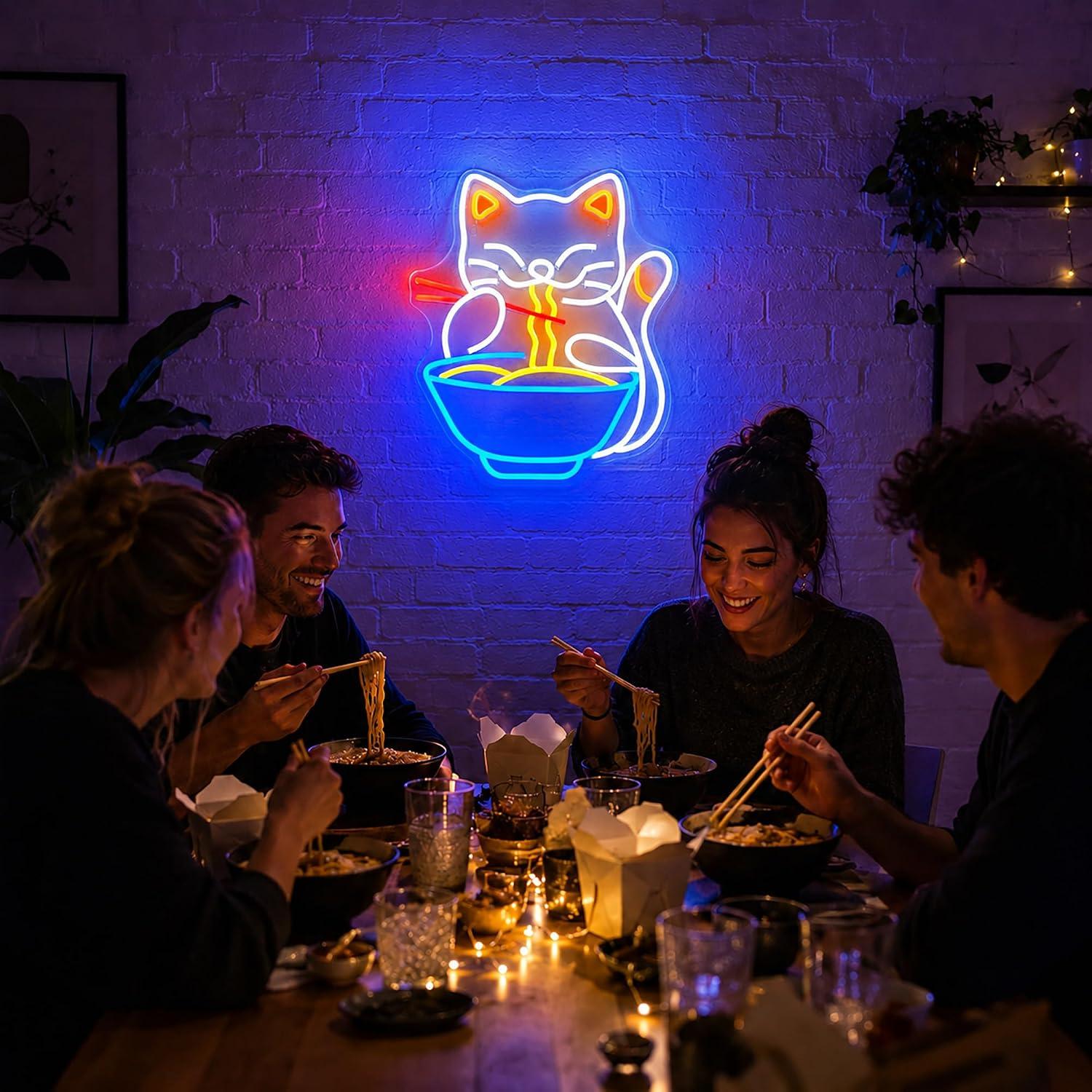 لافتة نيون بتصميم قطة تأكل الر - مراجعة Food Snacks To Eat وسعره