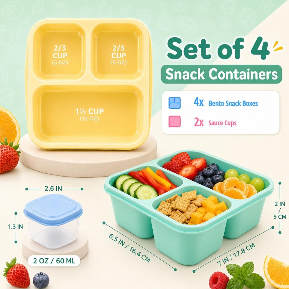 علبة طعام بنتو بثلاثة أقسام لل - مراجعة Food Snacks To Eat وسعره